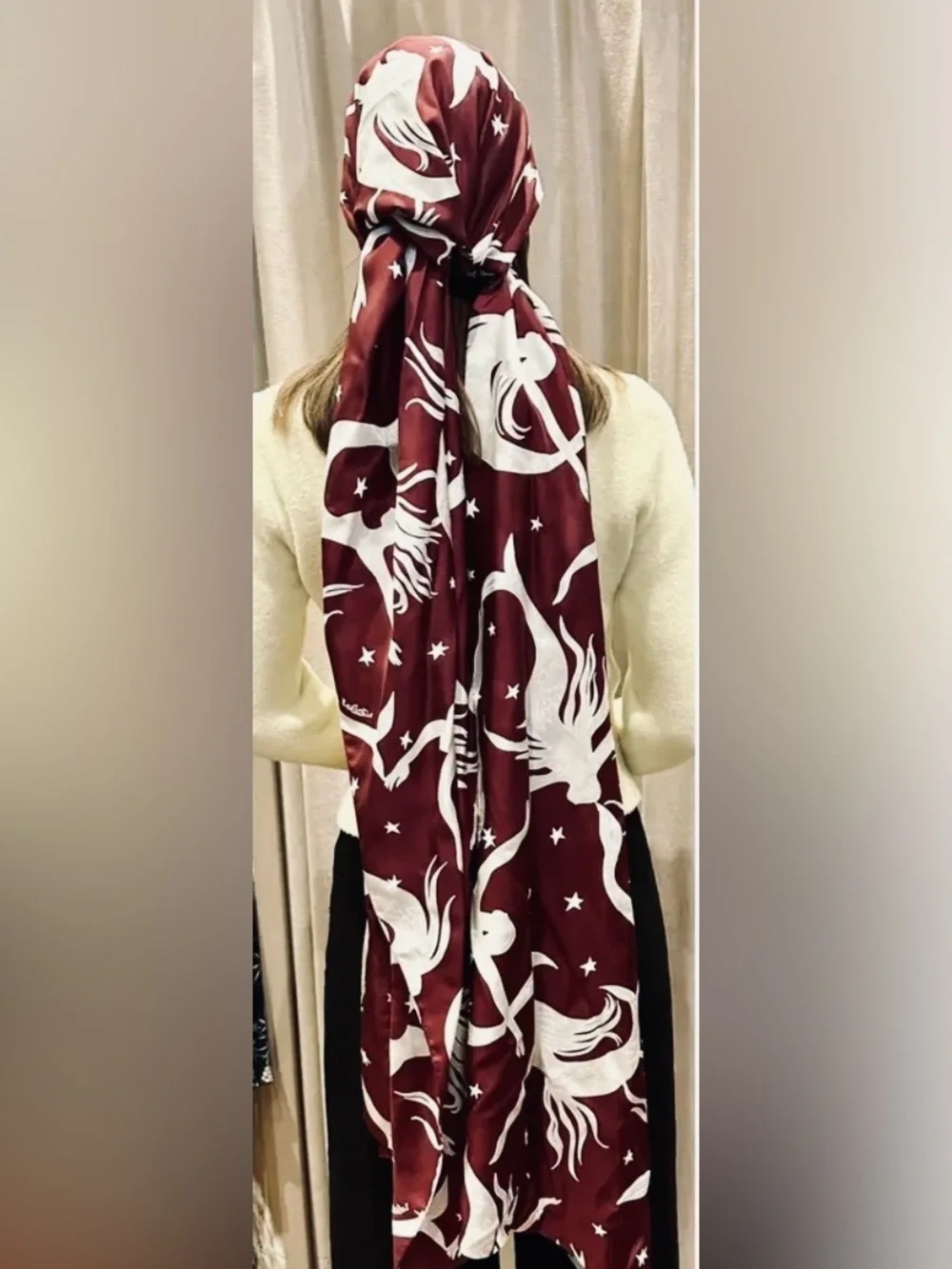 Valentino Capsule Collection Burgundy & White Silk Turban Head Scarf